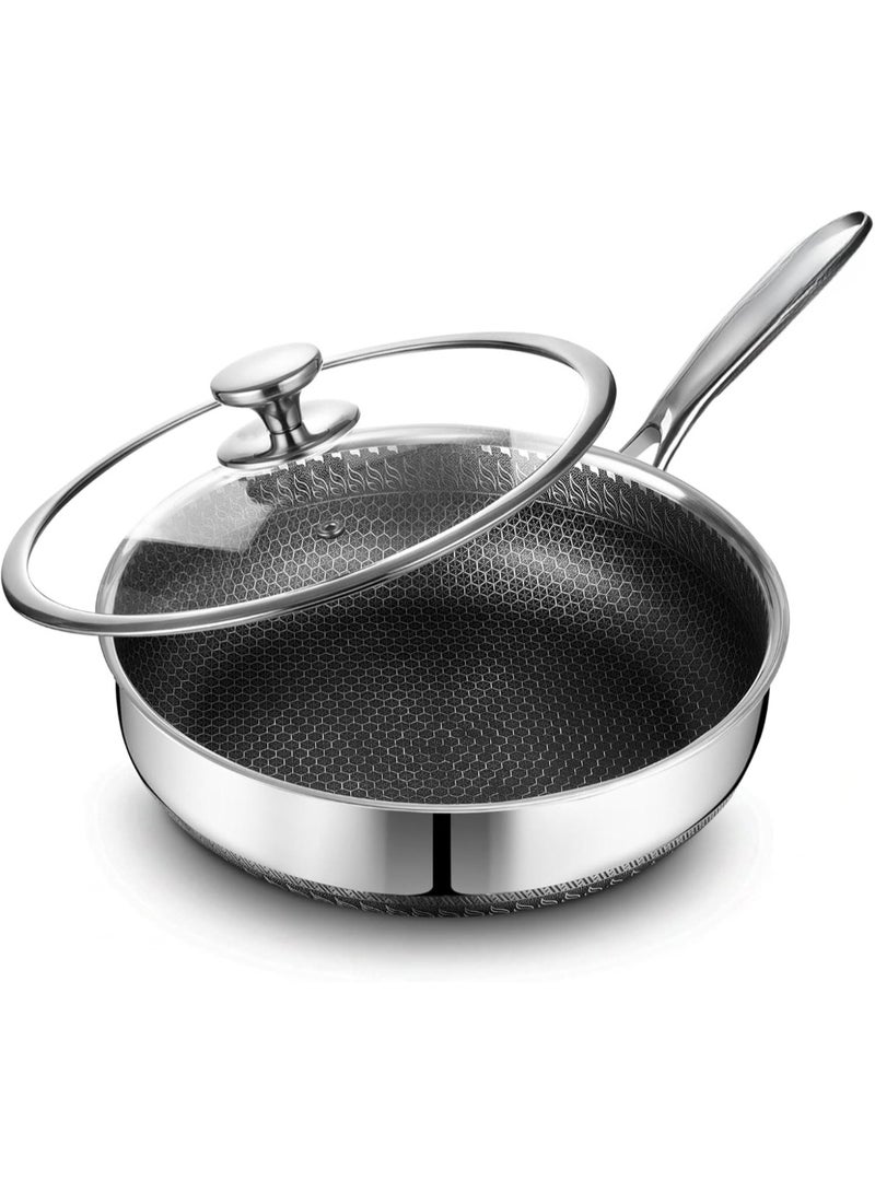 م.ا & ف'س مقلاة سوتيه من الفولاذ المقاوم للصدأ، عمق 30 سم، مزودة بغطاء، مقلاة غير لاصقة، أواني طهي هجينة كبيرة، قدر طهي ووك، آمنة للاستخدام في غسالة الصحون والفرن، مناسبة لجميع أنواع المواقد - Image 1